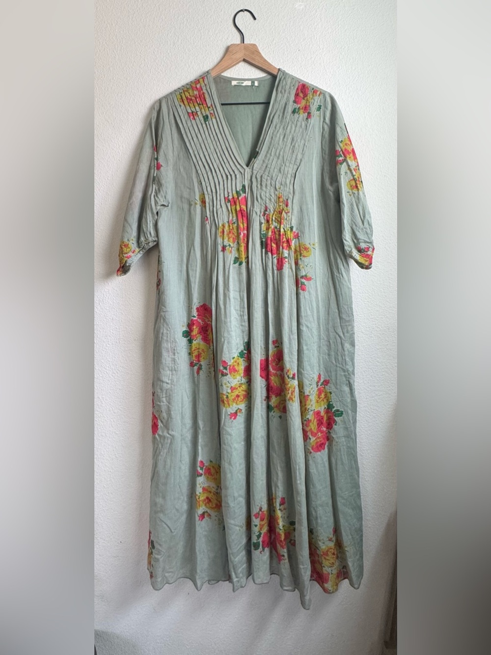 Dolma “Skye” Floral Cotton Midi Dress Boho Cottagecore Sage Floral Design L